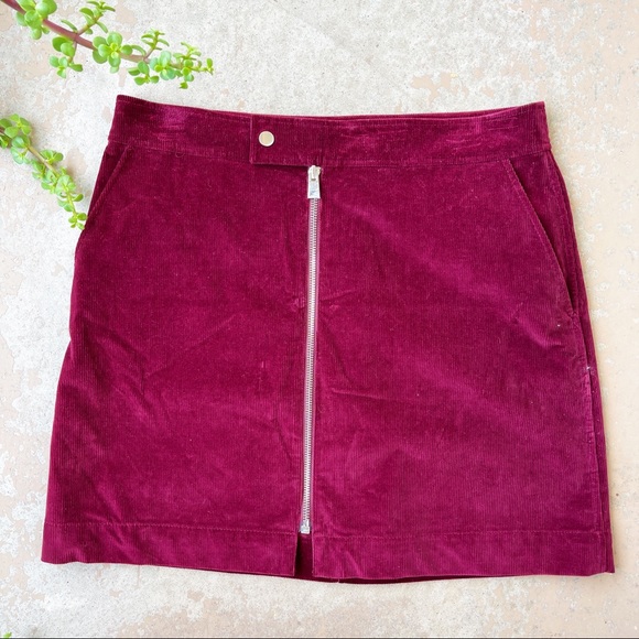 Theory Dresses & Skirts - Theory Corduroy Burgundy Front Zip Mini Skirt